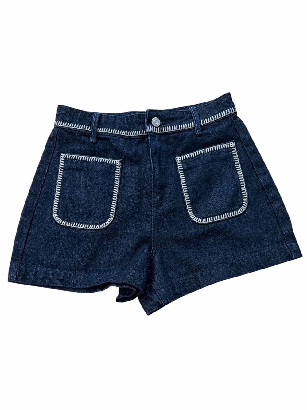 Zara Embroidered Indigo Denim Women’s Shorts with Contrast Stitching